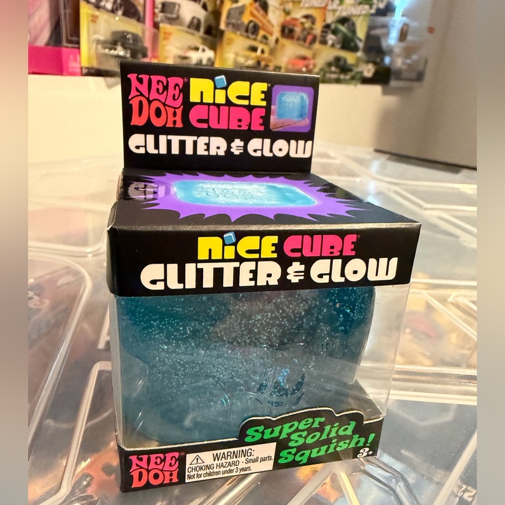 Nee Doh Needoh Nice Ice Cube Glitter Glow Blue Stress Sensory Fidget Toy Squeeze